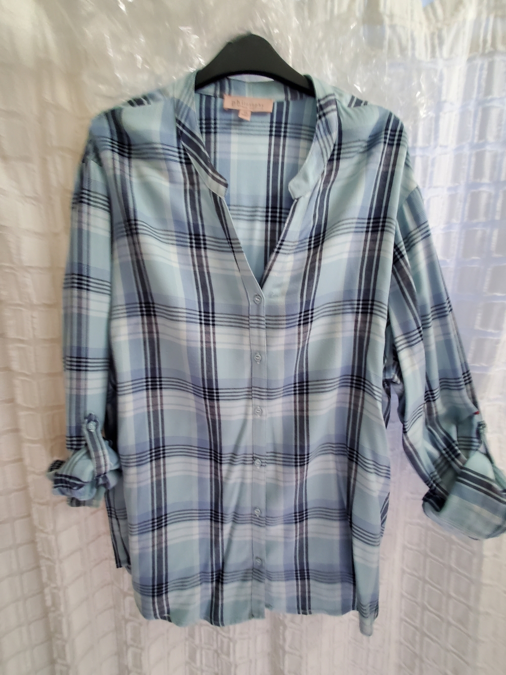 Philosophy Light Blue and Navy Plaid Button-Down Shirt